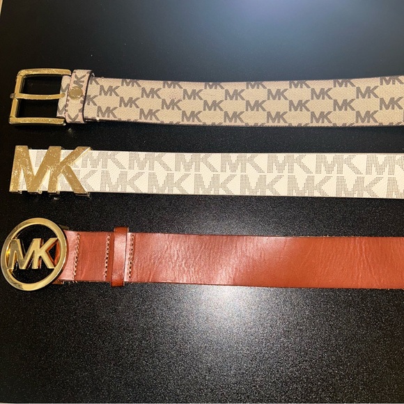 Michael Kors Women’s Brown and Cream Belt Set Lot of 3 Logo Buckle Size Medium M - Picture 1 of 6